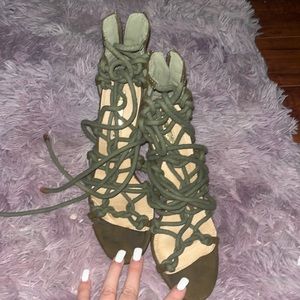 Sexy dark green rope heels